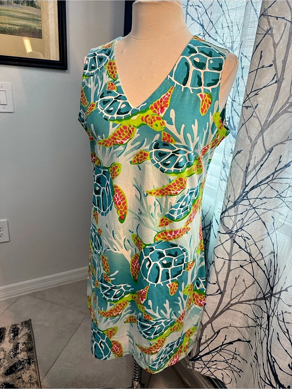 Ana Clare - Turtle Print Mini Dress Blue XL Like New
